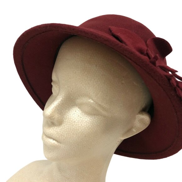 Women Lady Fedroas Hat Burgundy Fashion Dome Cap Flower 100 % Polyester 57CM - Picture 6 of 6